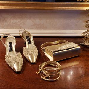 Evening Shoes and Purse: Stuart Weitzman Gold Lace